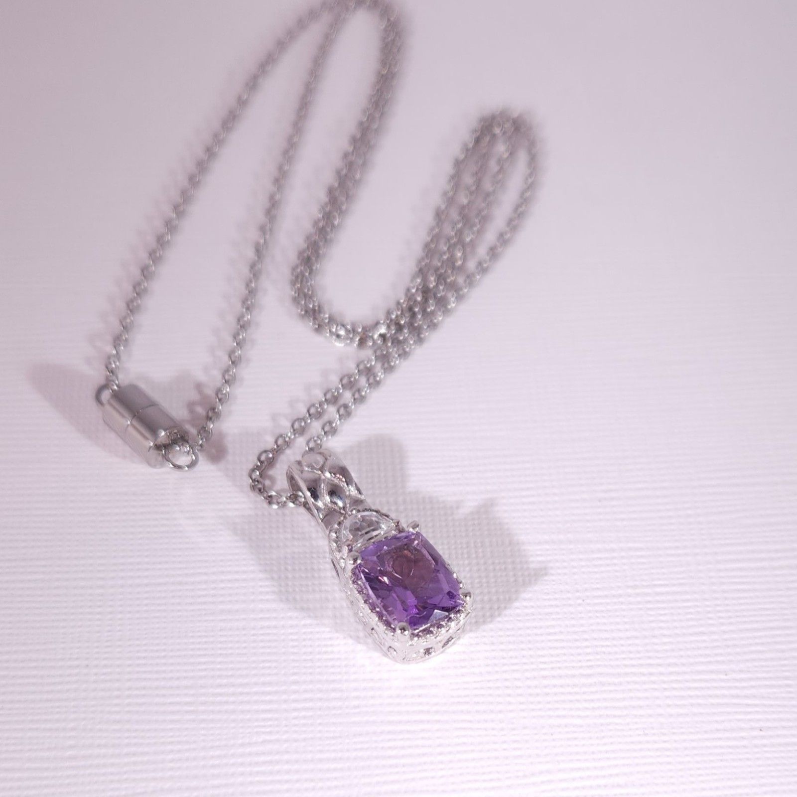Amethyst Rose De France Pendant Necklace Stainless Steel Chain 42$